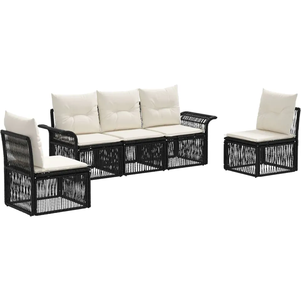 vidaXL Tuinbankenset 5 st 5-zits Zwart poly rattan, foto 3