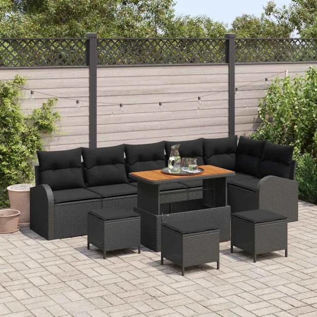 vidaXL Tuinbankenset 10 st Zwart poly rattan, foto 2
