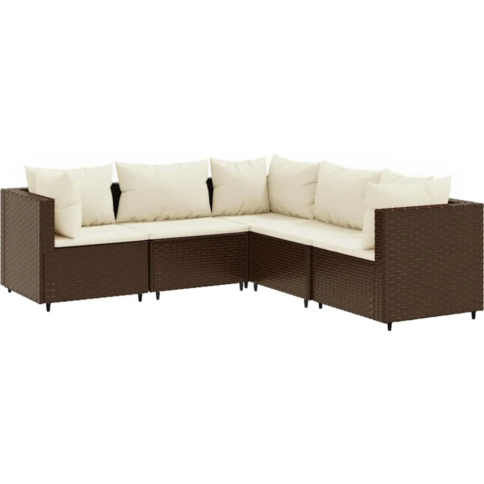vidaXL 5-delige Loungeset met kussens poly rattan bruin, foto 3