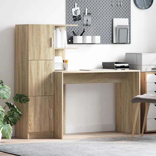 vidaXL Bureau Sonoma Eiken 133.5 x 50 x 124 cm 2 st, foto 2
