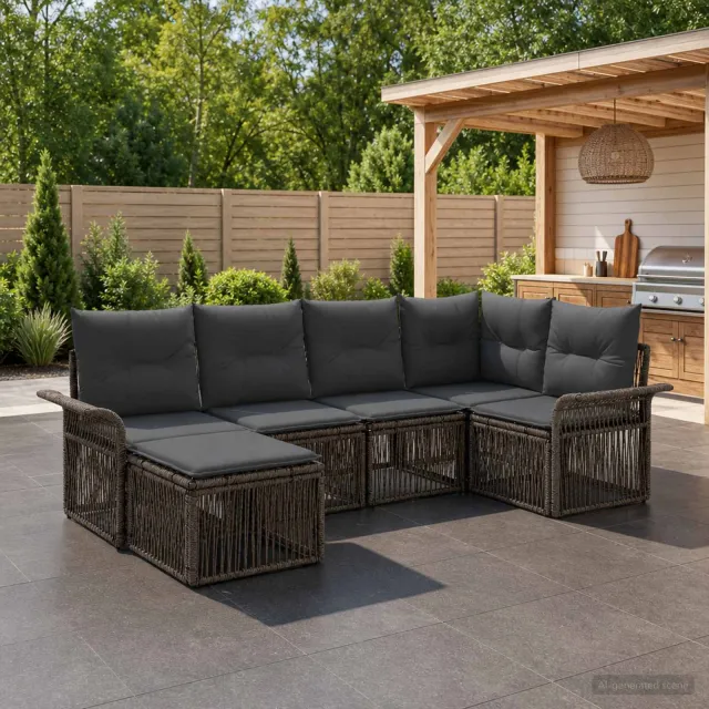 vidaXL Tuinbankenset 6 st Grijs poly rattan, foto 2