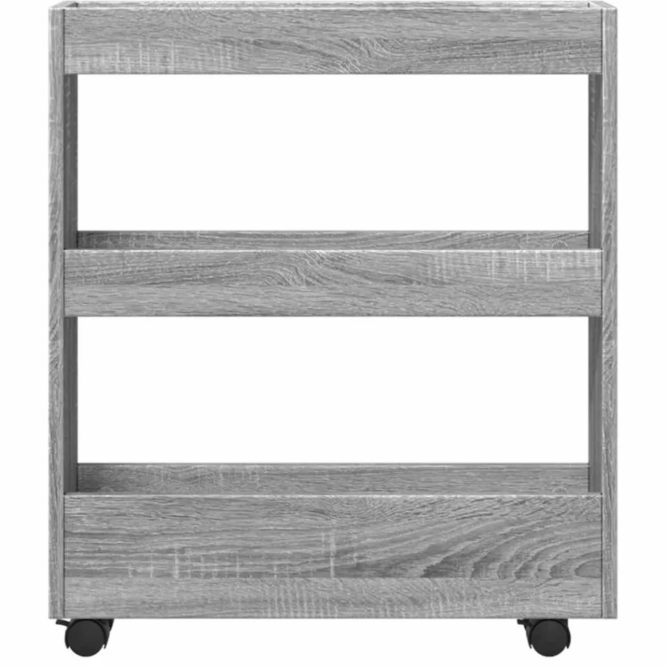 vidaXL Opbergtrolley smal 3-laags bewerkt hout grijs sonoma eiken, foto 4