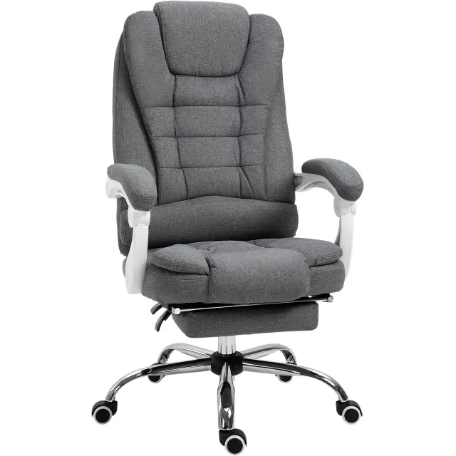 Lunpog Ergonomische Bureaustoel met Uitklapbare Voetensteun & Hoge Rugleuning - In Hoogte Verstelbaar -Linnenlook - Grijs