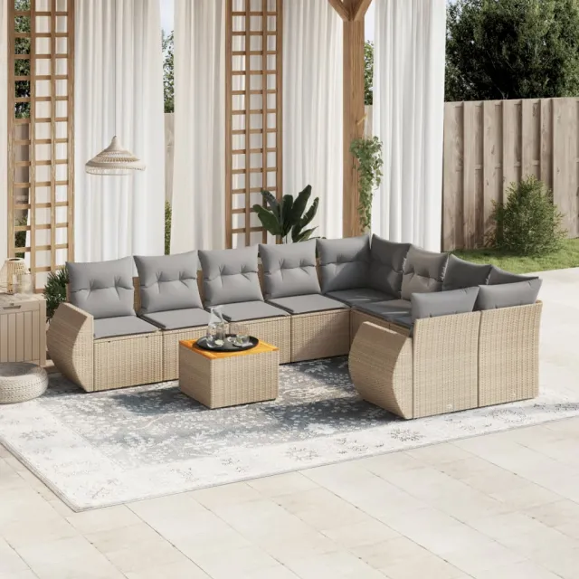 vidaXL 9-delige Loungeset met kussens poly rattan beige, foto 2