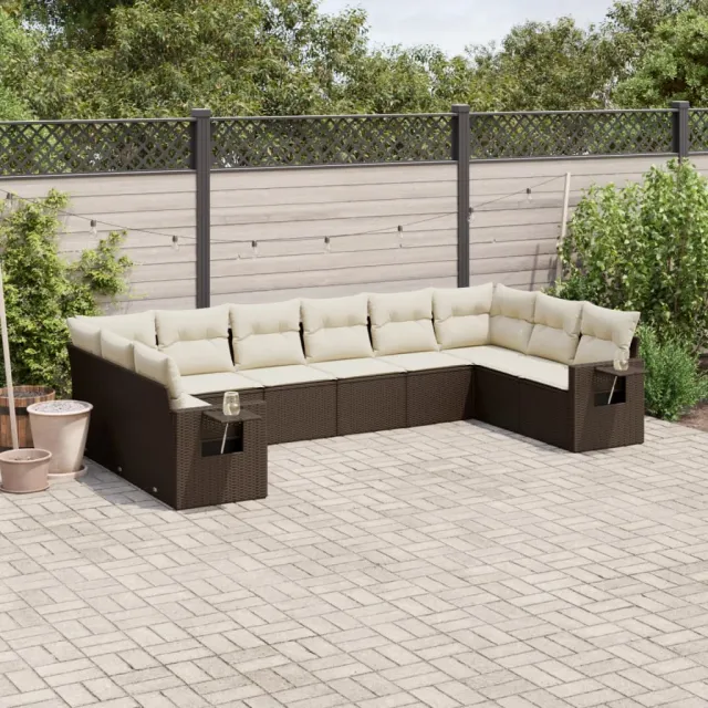 vidaXL 10-delige Loungeset met kussens poly rattan bruin, foto 2