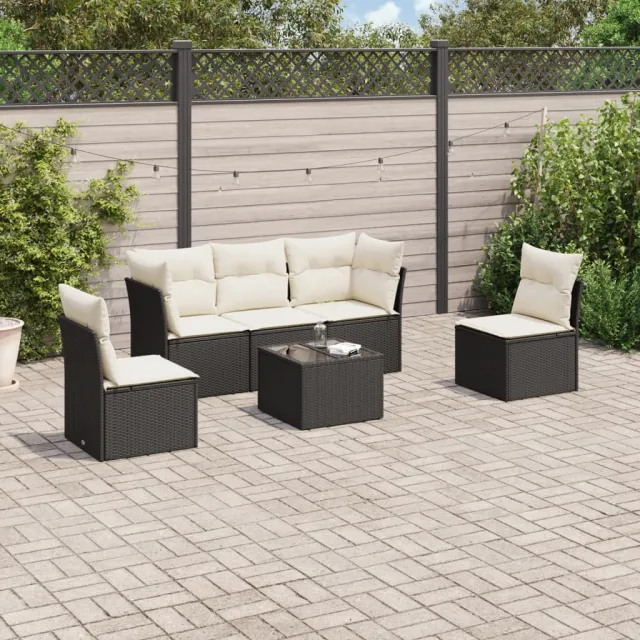 vidaXL 6-delige Loungeset met kussens poly rattan zwart, foto 2