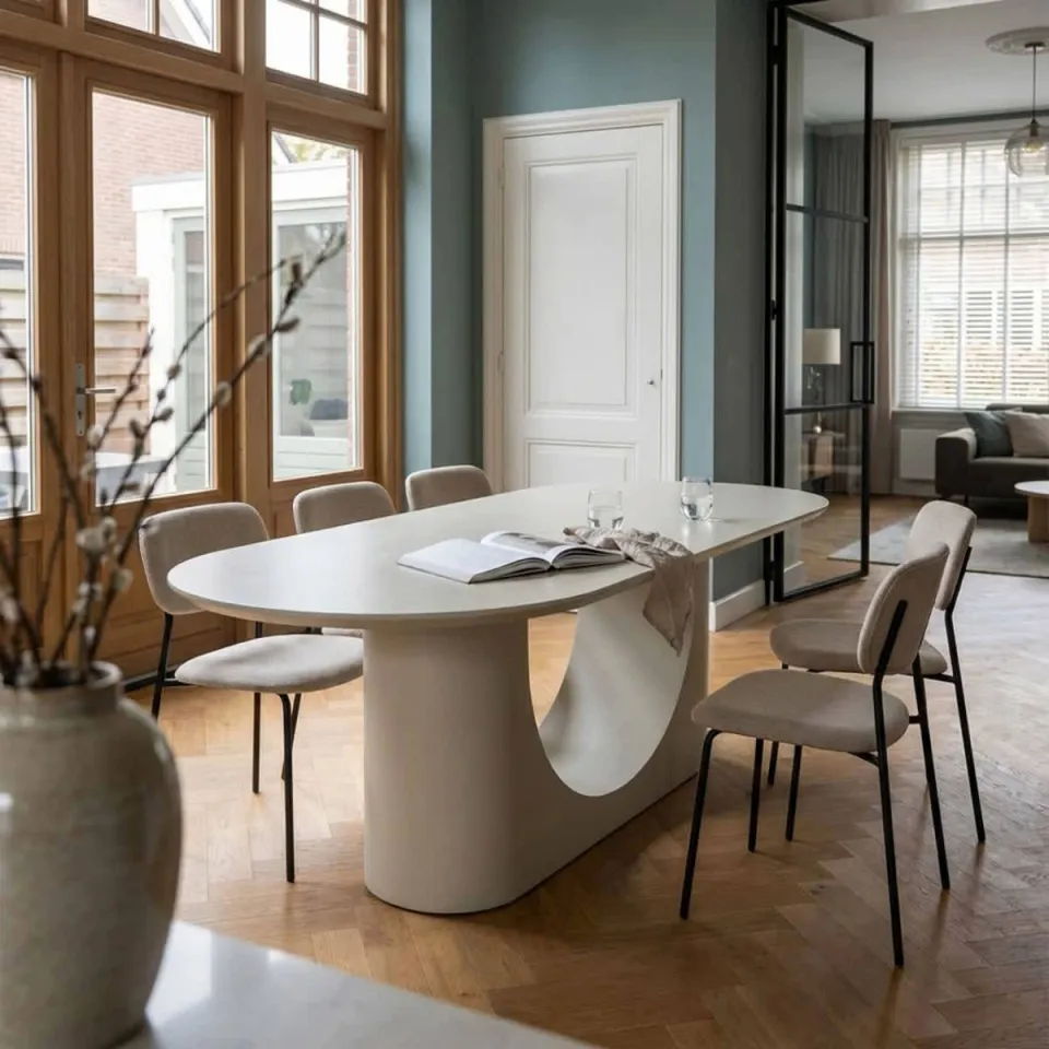 Giga Meubel Eettafel Motala - Ovaal Off White Betonlook - 180x100x76cm, foto 4