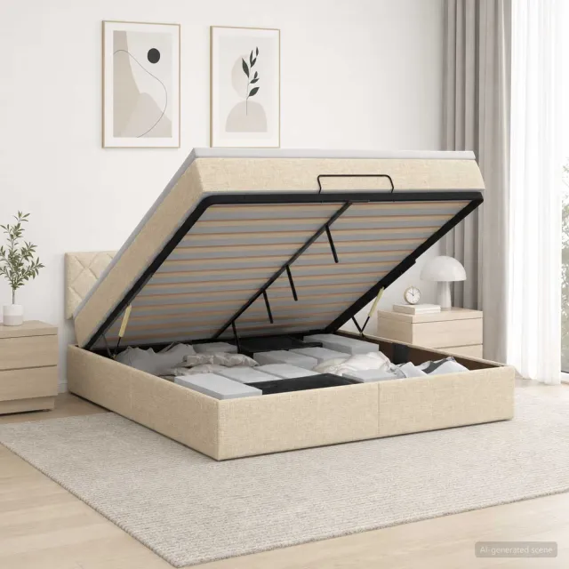 vidaXL Ottoman Bed met Matrassen en LED Crèmekleurig 160 x 200 cm Stof