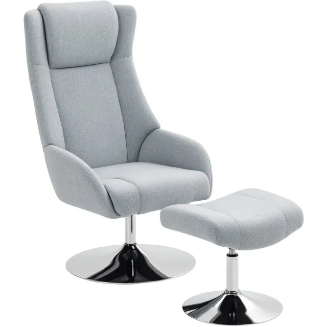 Homona Relaxfauteuil met hocker - 360° draaibaar - Met armleuningen - Stof - 68 x 84 x 118 cm - Grijs