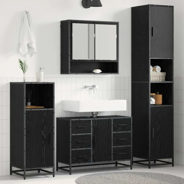 vidaXL Badkamermeubelset 4 st Zwart Eiken 35 x 37,5 x 188,5 cm, foto 2
