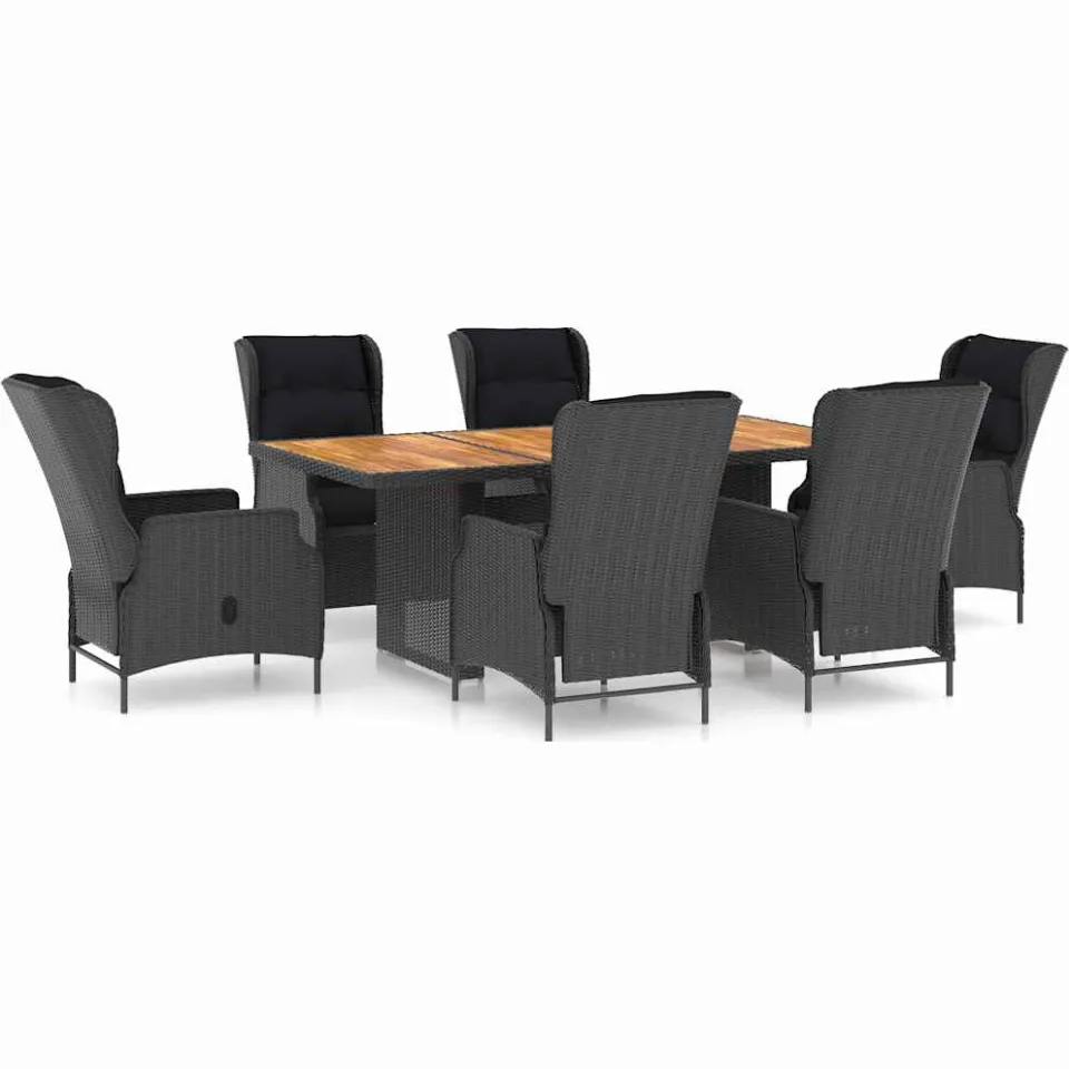 vidaXL 7-delige Tuinset met kussens poly rattan donkergrijs grijs, foto 3