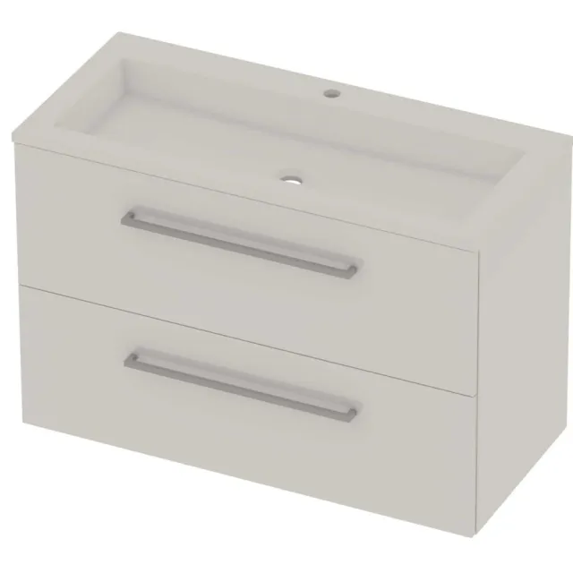 Basic-Line Aura 46 Badmeubelset Acryl 1 Kraangat Voor Grepen 100x46x62 cm Ice White Glans Wit