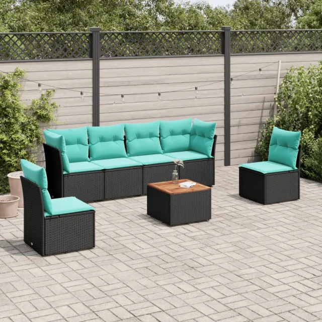 vidaXL 7-delige Loungeset met kussens poly rattan zwart, foto 2