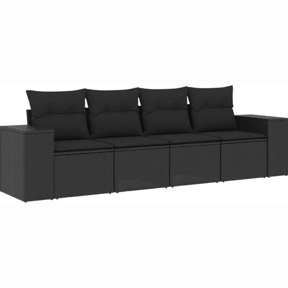 vidaXL 4-delige Loungeset met kussens poly rattan zwart, foto 3