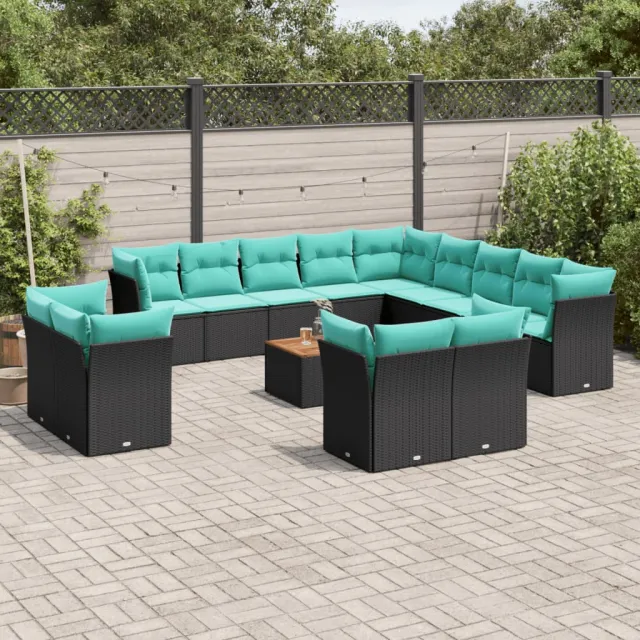 vidaXL 14-delige Loungeset met kussens poly rattan zwart, foto 2