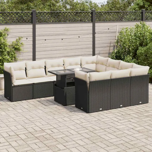 vidaXL 11-delige Loungeset met kussens poly rattan zwart, foto 2