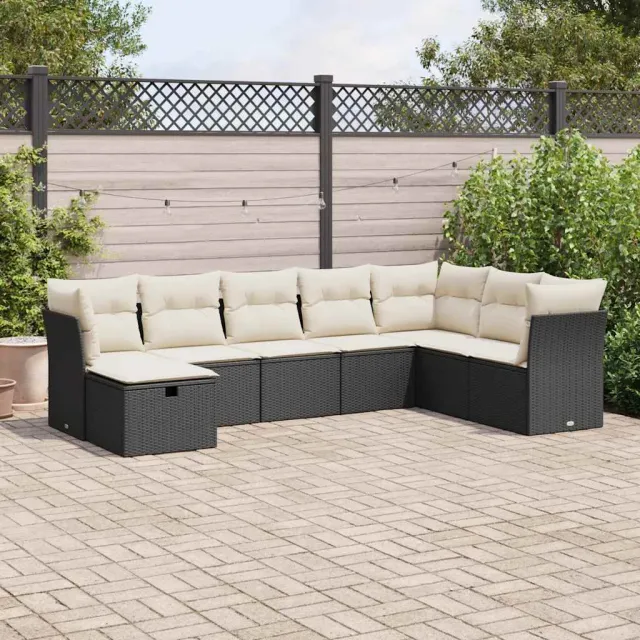 vidaXL 8-delige Loungeset met kussens poly rattan zwart, foto 2