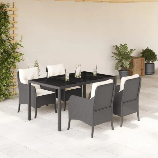 vidaXL 5-delige Tuinset met kussens poly rattan zwart, foto 2