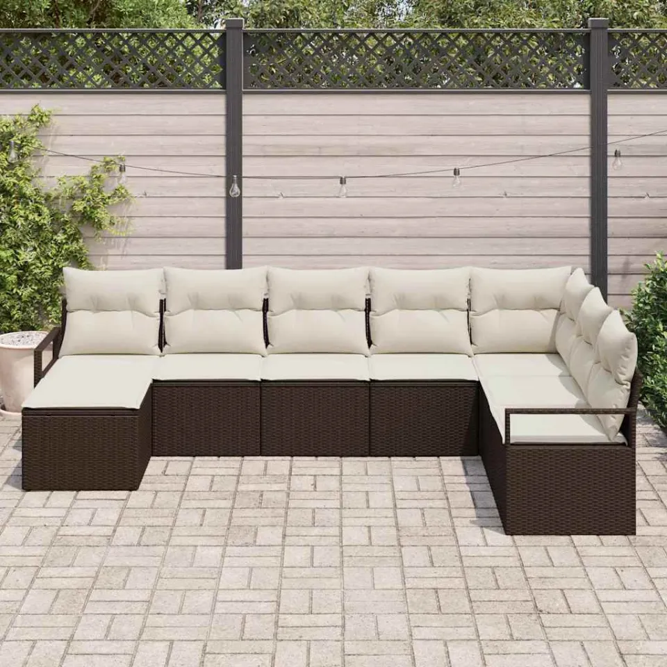 vidaXL Bankstel 8 st Bruin en Crème poly rattan