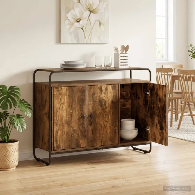 vidaXL Dressoir Gerookt eiken 102 x 35 x 75 cm Bewerkt hout, foto 2