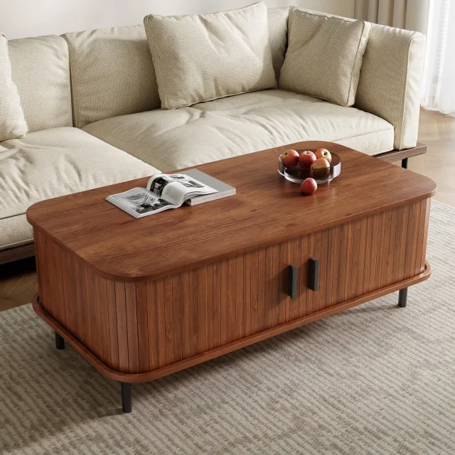 STILVORA Salontafel Met Schuifdeuren En Opbergruimte Modern Rechthoekig Ontwerp Voor Woonkamer In Hout Walnoot 120x55x45 Cm Walnut