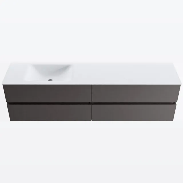 Mondiaz VICA 180cm badmeubel onderkast Dark Grey 4 lades. Wastafel CLOUD links 1 kraangat, kleur Talc.