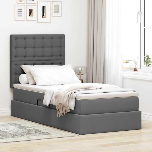 vidaXL Opslag bed met matras met opslag Donkergrijs 90 x 190 cm Stof