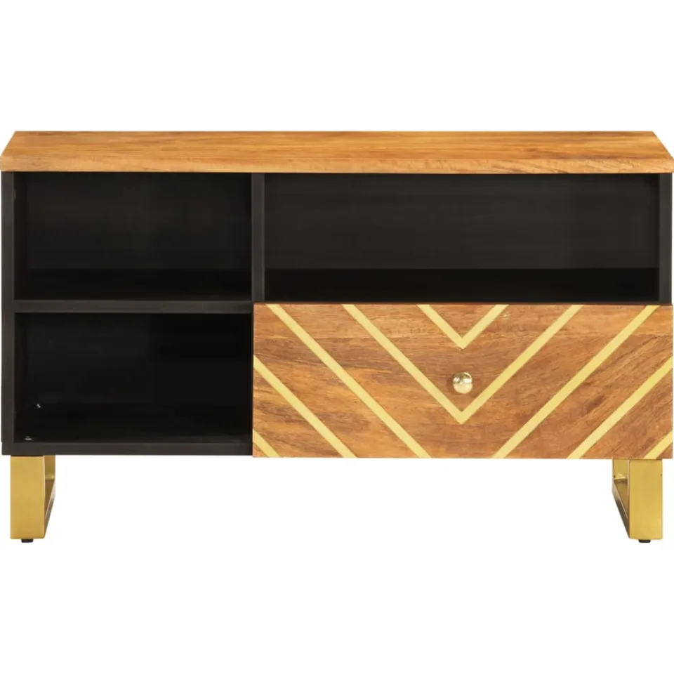vidaXL Tv-meubel 80x33,5x46 cm massief mangohout bruin en zwart, foto 3