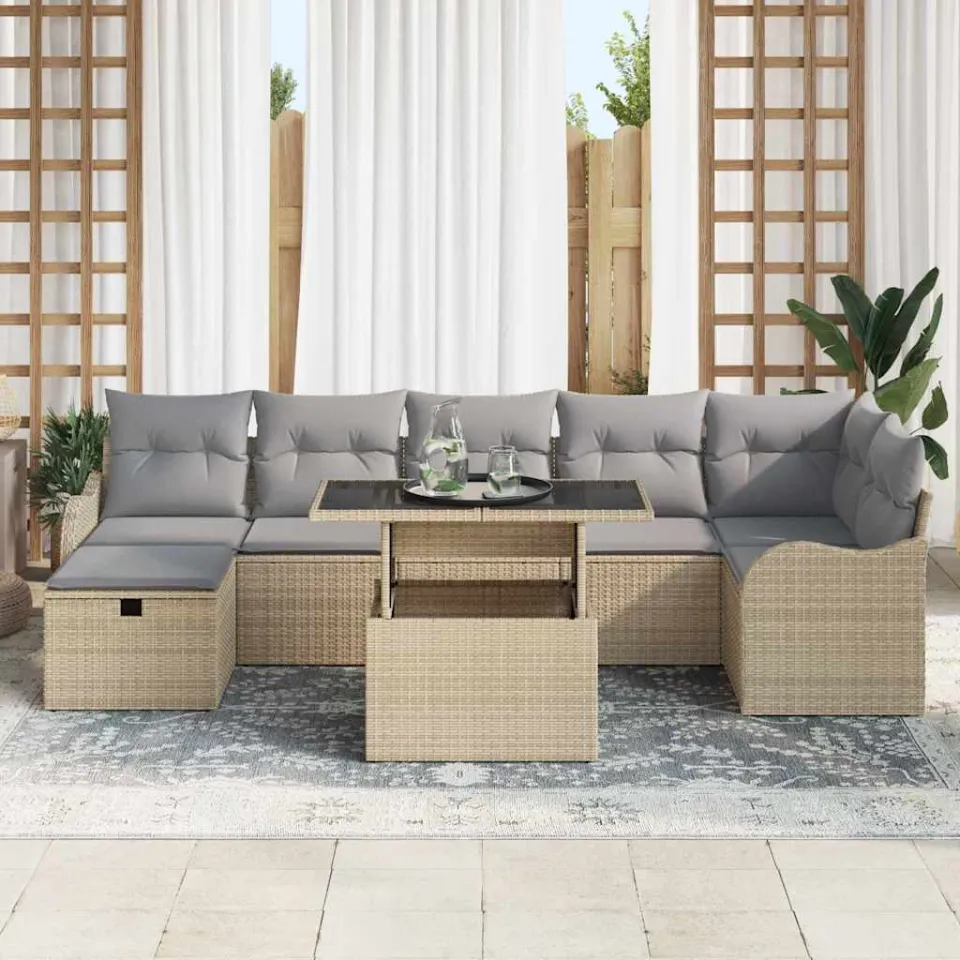 vidaXL Tuin Sofa Set 8 st Beige poly rattan, foto 3