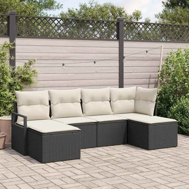 vidaXL Bankstel 6 st Zwart poly rattan, foto 2