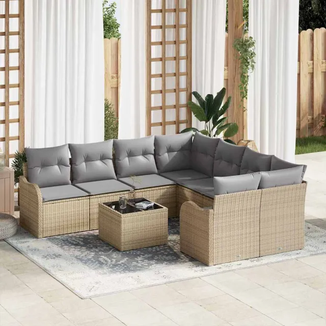 vidaXL Tuin Sofa Set 9 st 8-Aantal zitplaatsen Beige poly rattan