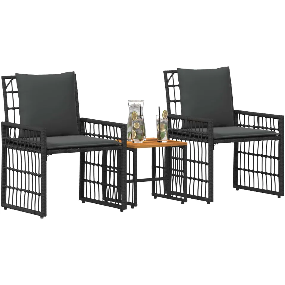 vidaXL Buitenmeubelset 3 st Zwart en Donkergrijs Staal en Poly Rattan