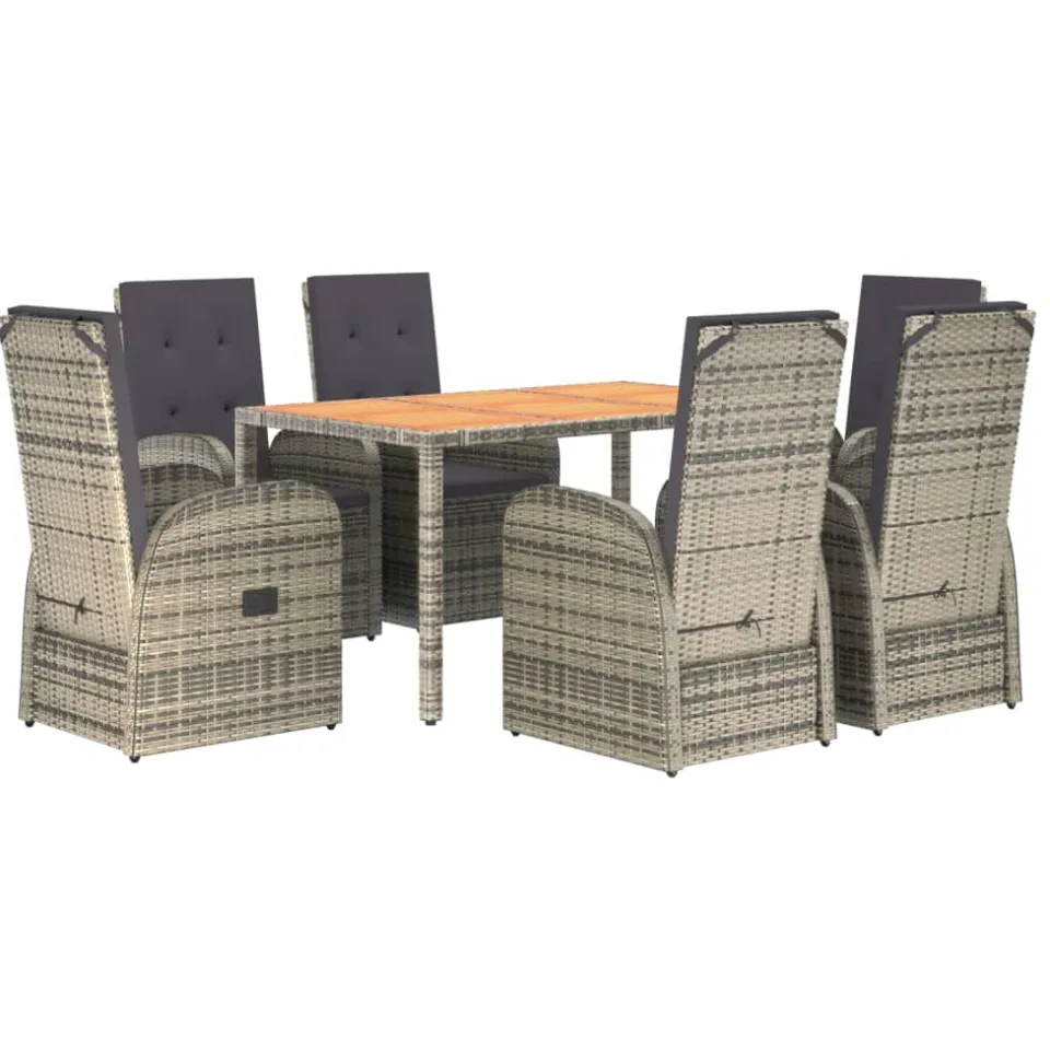 vidaXL 7-delige Tuinset met kussens poly rattan grijs