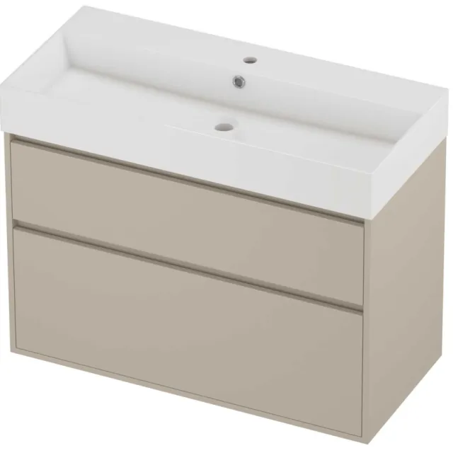 Proline Zara Badmeubelset Porselein Loft 1 Kraangat Greeploos 100x46x78 cm Glans Wit Soft Linen Beige