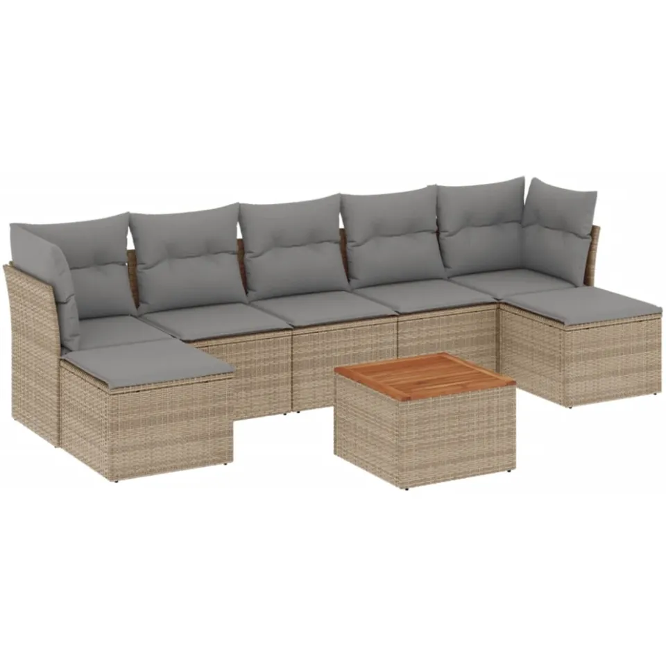 vidaXL 8-delige Loungeset met kussens poly rattan beige