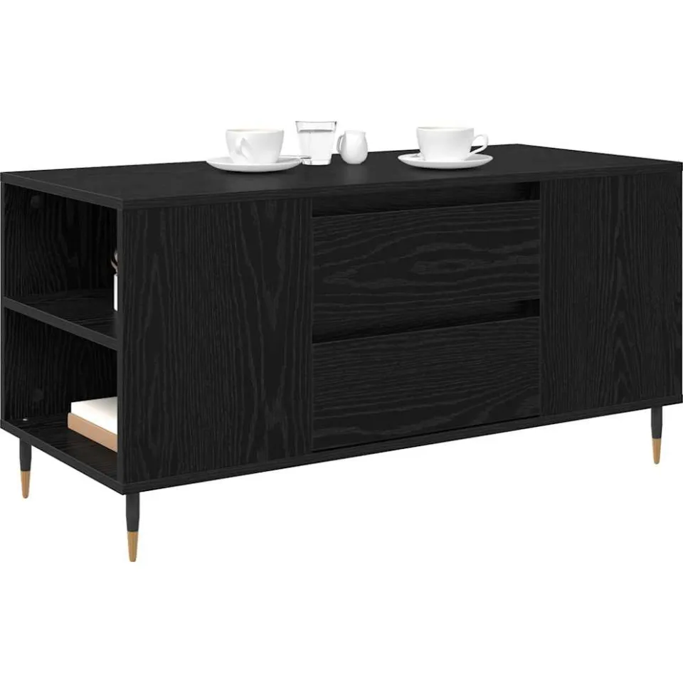 vidaXL Salontafel Zwart Eiken 102 x 44,5 x 50 cm Bewerkt hout