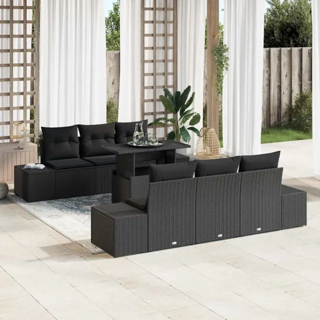 vidaXL Tuin Sofa Set 7 st Zwart 100 x 55 x 73 cm