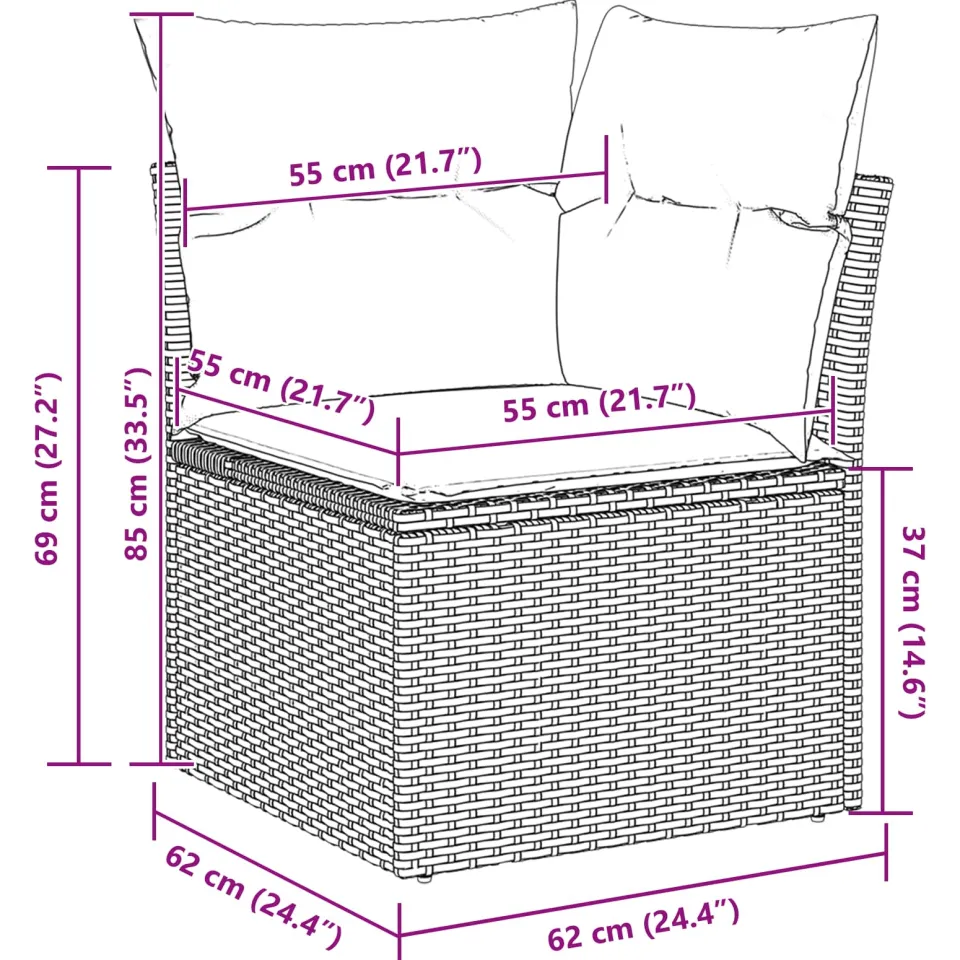 vidaXL Tuin Sofa Set 11 st Zwart Poly riet, foto 2