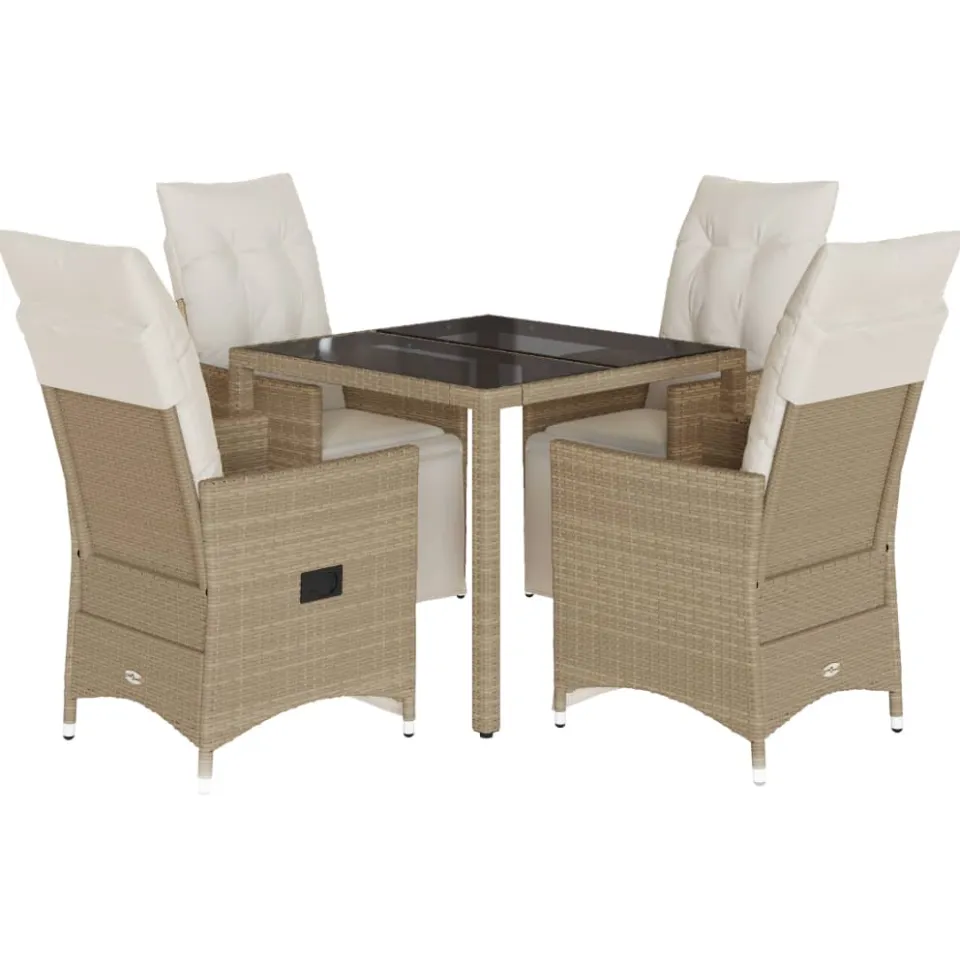 vidaXL 5-delige Bistroset met kussens poly rattan beige, foto 3