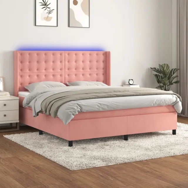 vidaXL Boxspring met matras en LED fluweel roze 160x200 cm