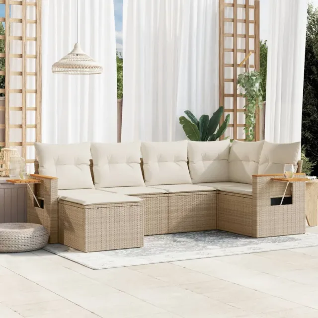 vidaXL 6-delige Loungeset met kussens poly rattan beige, foto 2