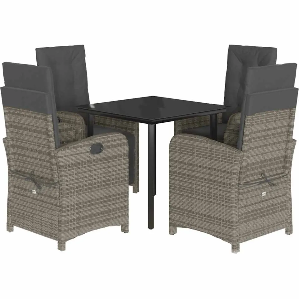 vidaXL 5-delige Tuinset met kussens poly rattan grijs