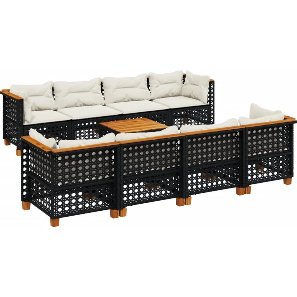 vidaXL 9-delige Loungeset met kussens poly rattan zwart