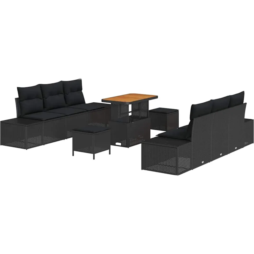 vidaXL Tuinbankenset 9 st Zwart poly rattan