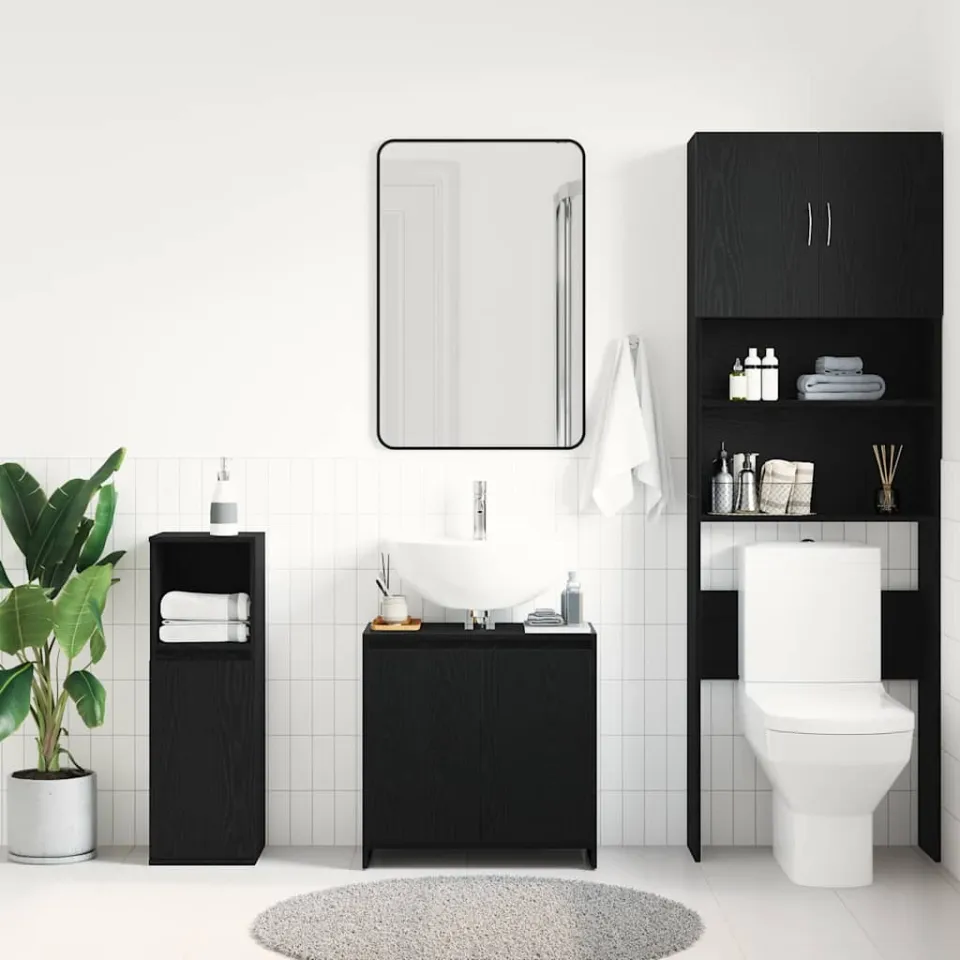 vidaXL Badkamerkast 60x33x60 cm spaanplaat zwart eikenkleurig, foto 3