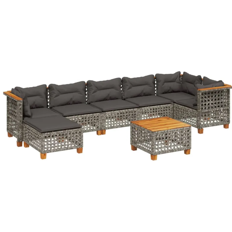 vidaXL 8-delige Loungeset met kussens poly rattan grijs, foto 3