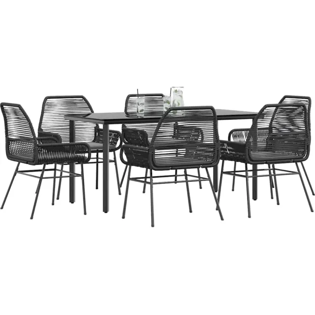 vidaXL 7-delige Tuinset met kussens poly rattan glas zwart