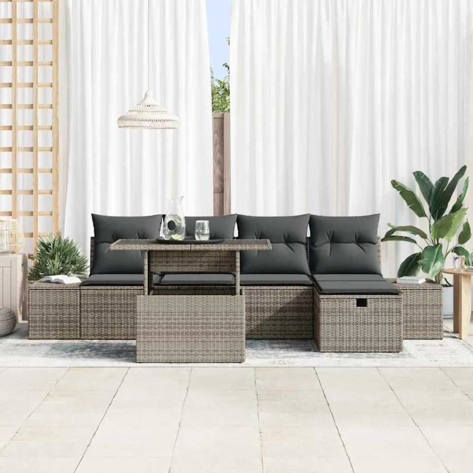 vidaXL Tuin Sofa Set 6 st Grijs poly rattan, foto 3