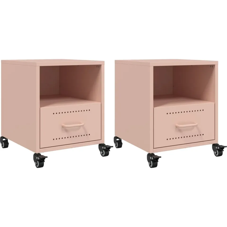 vidaXL Nachtkastjes 2 st 36x39x43,5 cm staal roze, foto 3