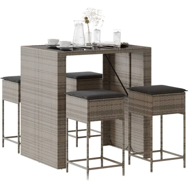 vidaXL 5-delige Tuinbarset met kussens poly rattan grijs